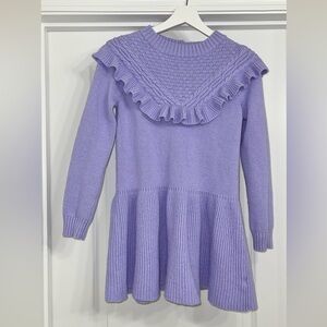 Janie and Jack Girl Ruffle Trim Mock Neck Lavender Purple Sweater Dress Size 12